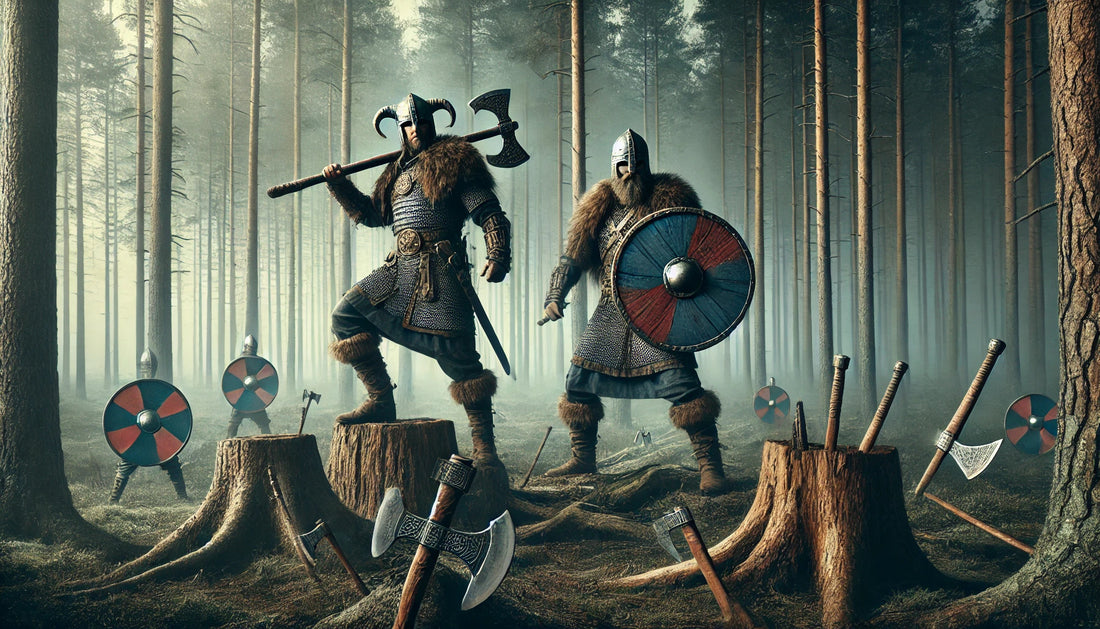 Viking warriors with their Viking weapons