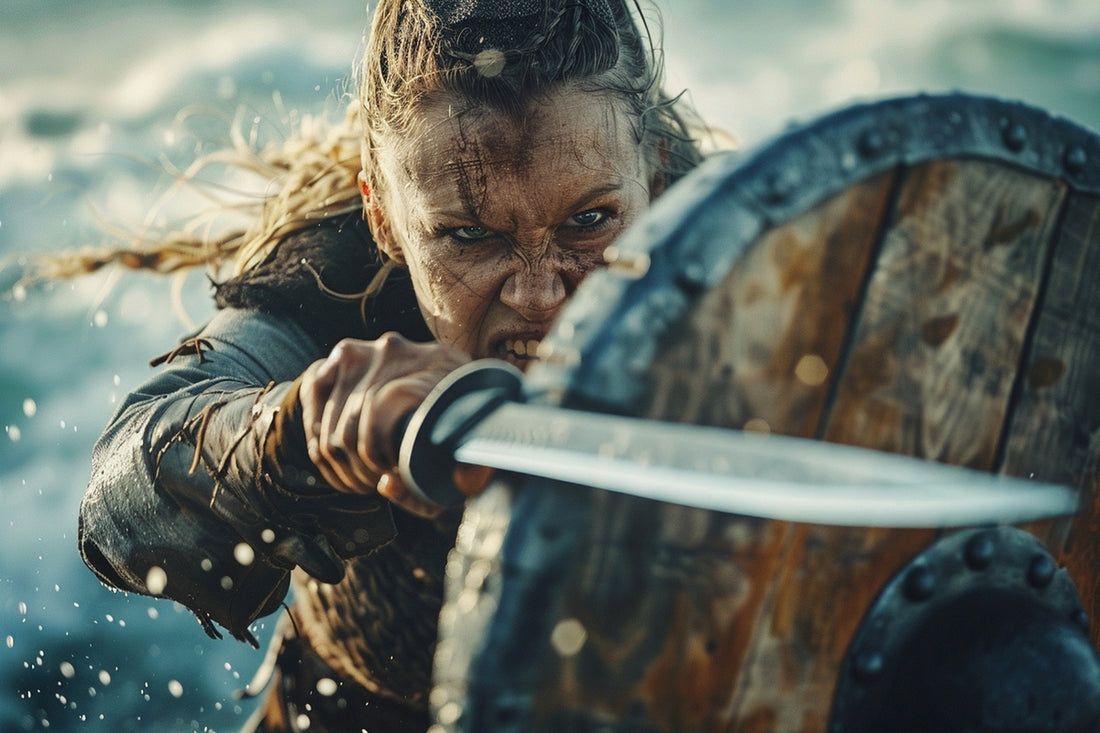 A warrior fighting along with her Viking sword