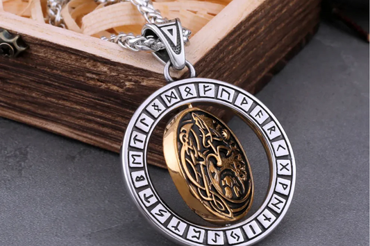 Rotating Vikings Wolf Necklace