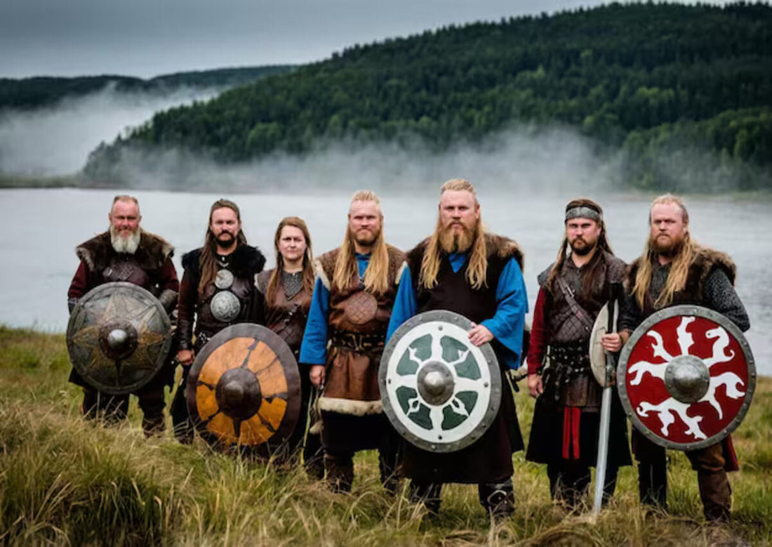 A Viking tribe holding Viking shields 1