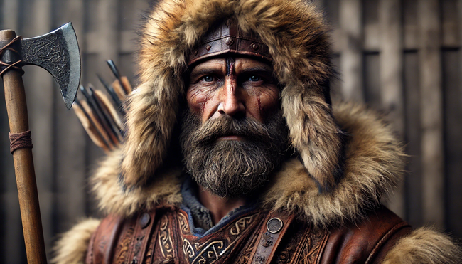 A Viking wearing an animal skin outfit