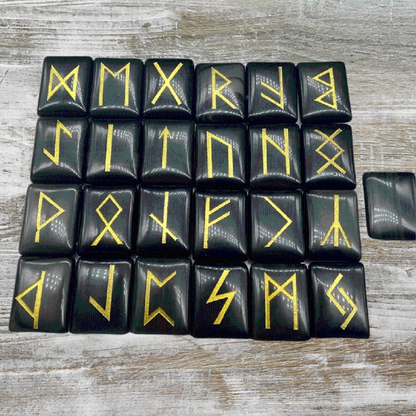 25 stk/sett Natural Black Crystal Runes Stones Viking Divination Rune