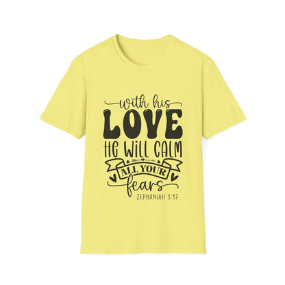 Con su amor calmará todos tus miedos Sofonías 3:17 (3) Camiseta triple vikinga