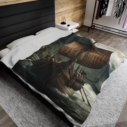 Viking Boat Velveteen plysjteppe