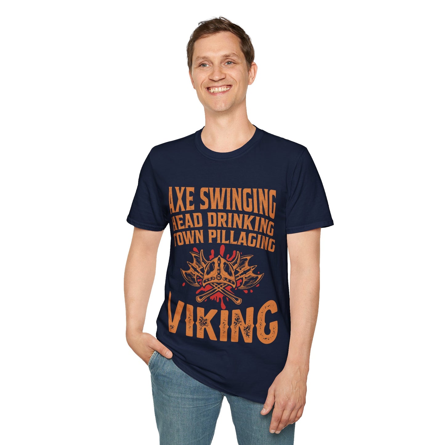 Axe Swinging Head Drinking Town Pillaging Viking T-Shirt