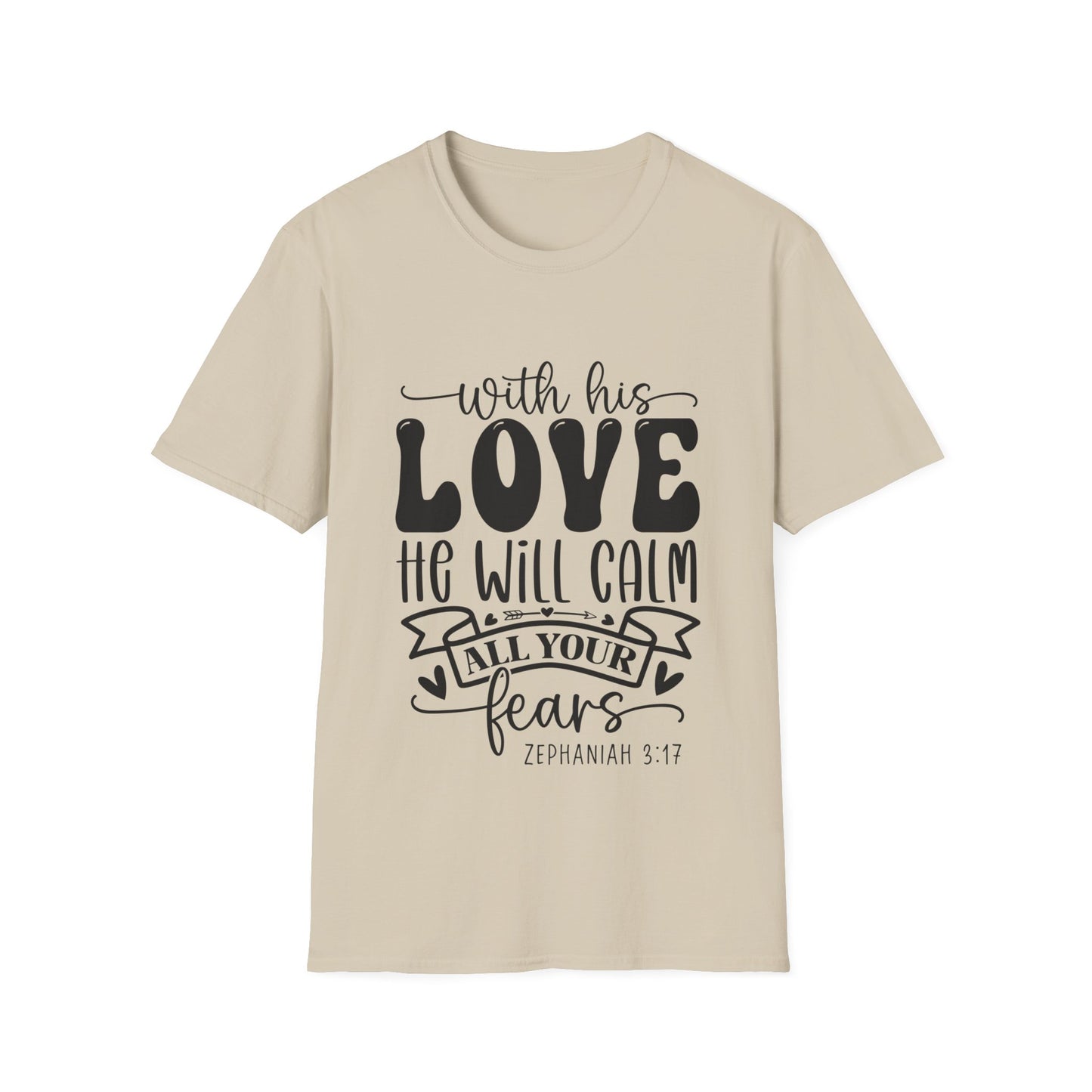 Com seu amor ele acalmará todos os seus medos Zephaniah 3:17 (3) Camiseta Triple Viking