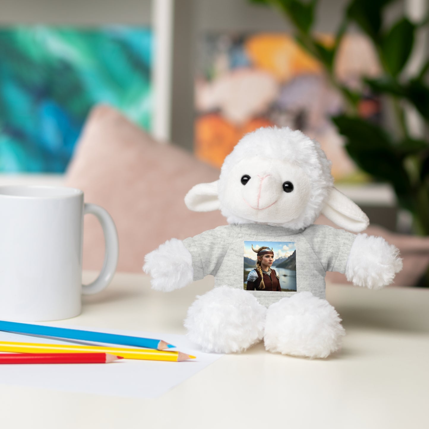 Lindos animales de peluche de niña vikinga con camiseta