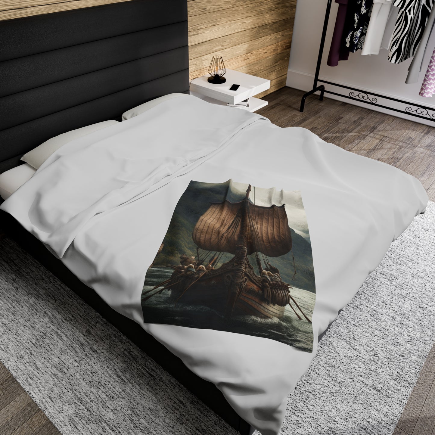 Viking Boat Velveteen Plush Blanket