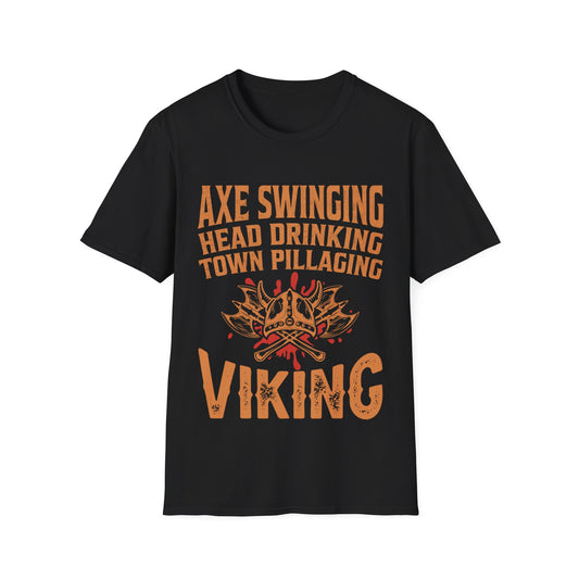 Axe Swinging Head Drinking Town Pillaging Viking T-Shirt