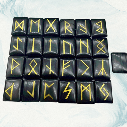 25 stk/sett Natural Black Crystal Runes Stones Viking Divination Rune