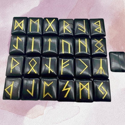 25 stk/sett Natural Black Crystal Runes Stones Viking Divination Rune