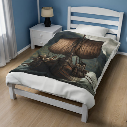 Viking Boat Velveteen plysjteppe