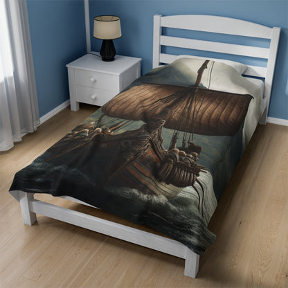 Viking Boat Velveteen plysjteppe