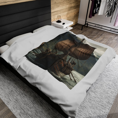 Viking Boat Velveteen plysjteppe