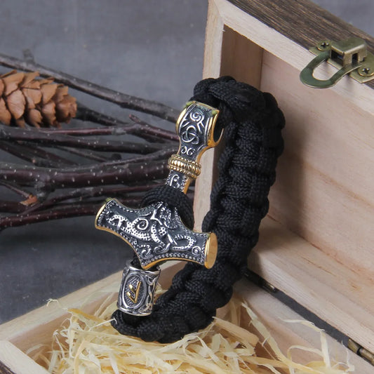 Mjolnir Thor Hammer Leather Viking Bracelet