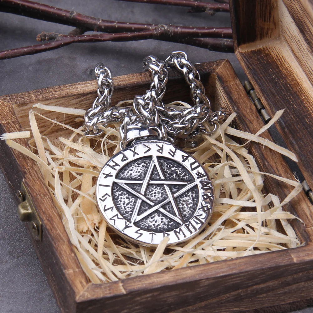 Nordic Rune and Magic Pentagram Viking Necklace