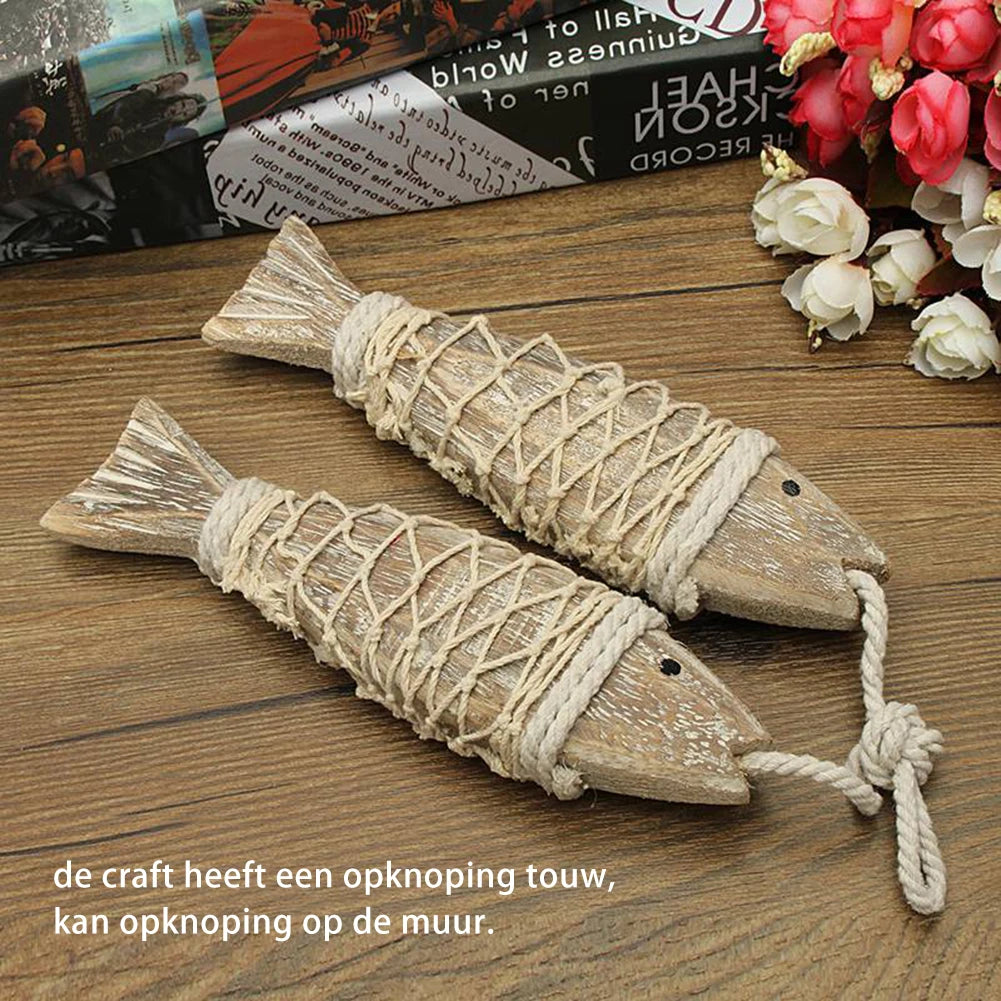 Rustic wooden fish hanging as viking decor for a coastal vibe