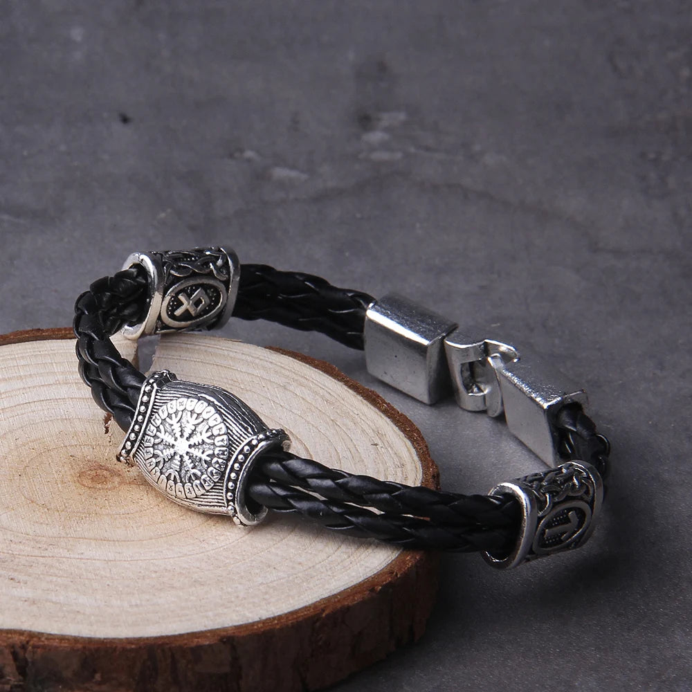 Nordic Amulet Runic Runes Beads Talisman Compass Trinity Symbols Viking Bracelet