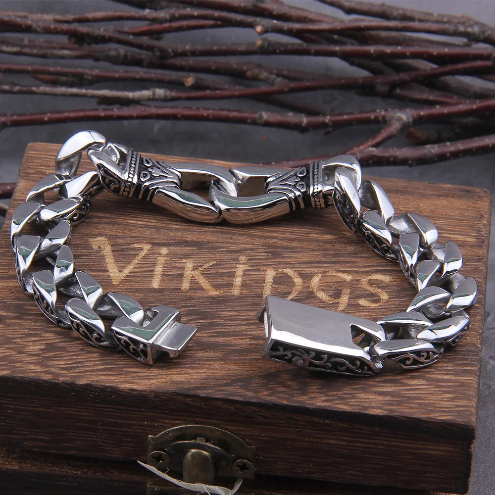 Stainless Steel Bracelet Curb Cuban Chain Silver Color Viking Bracelet