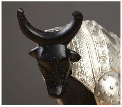 Retro Bullfighting Ornaments Armored Bull Statue Sculpture Viking Home Decor