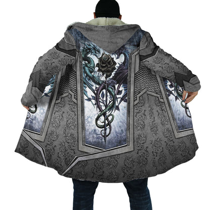 Fashion Hooded Cloak Dragon Pattern 3D Print Fleece Coat Winter Thick Warm Viking Cape Hoodies