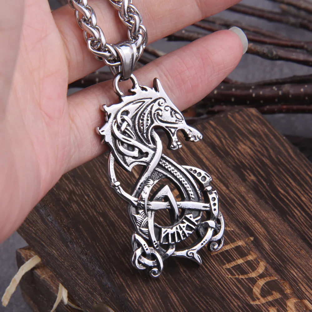 Dragon With Rune Viking Necklace