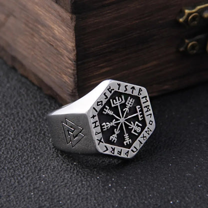 Compass Runic Statement Rings - TripleViking