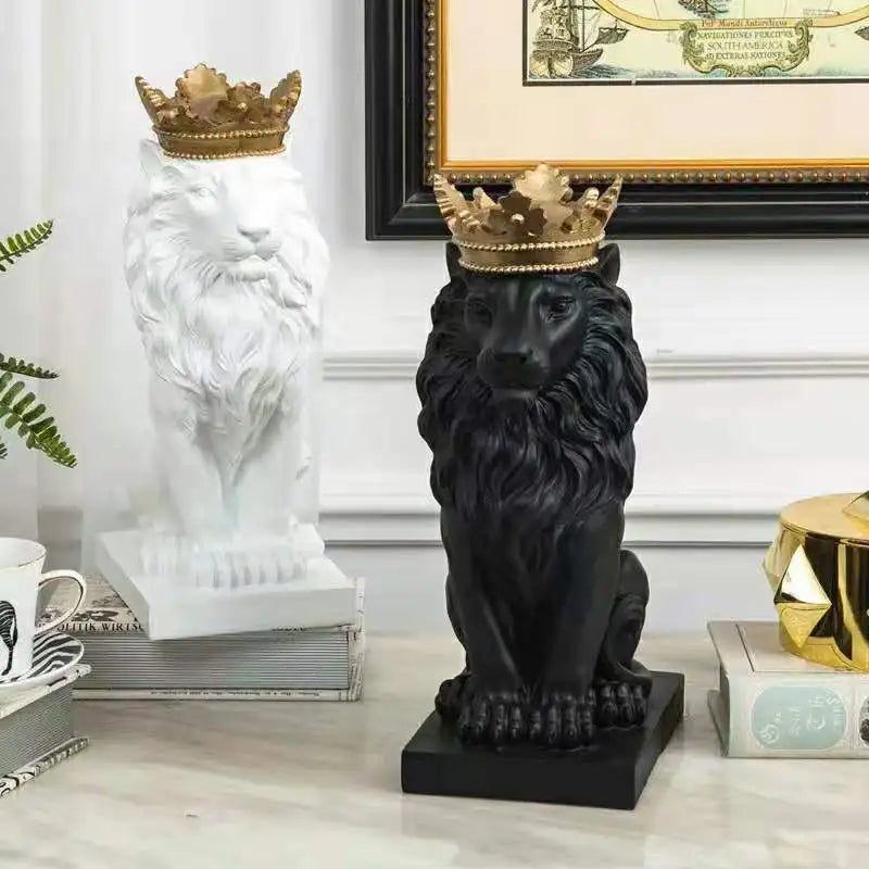 Ágrip Resin Crown Lion King Skúlptúr Dýrastyttan Handverksfígúra Viking Home Decor