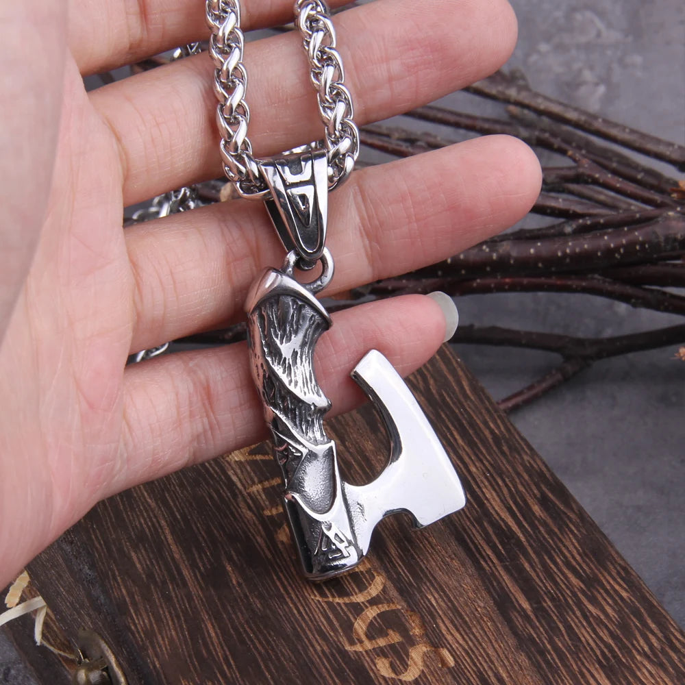 Men's Stainless Steel Nordic Warrior Axe Viking Necklace