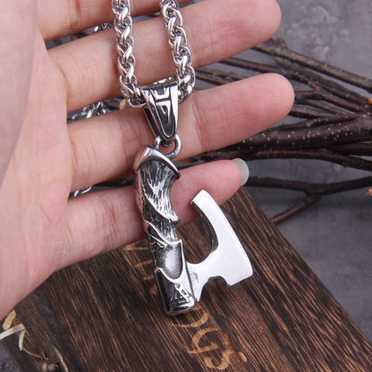 Collier Viking en acier inoxydable pour hommes, hache de guerrier nordique