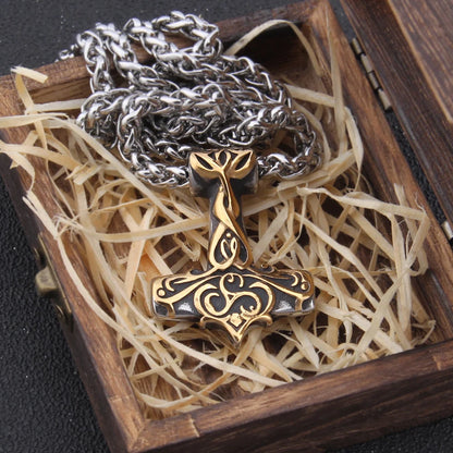 Viking Mix Gold Color Mjolnir Necklace