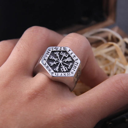 Compass Runic Statement Rings - TripleViking