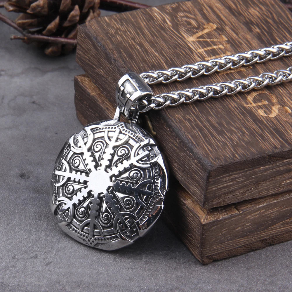 Colar Viking de runas de cor dourada Vegvisir Norse Mix de aço inoxidável