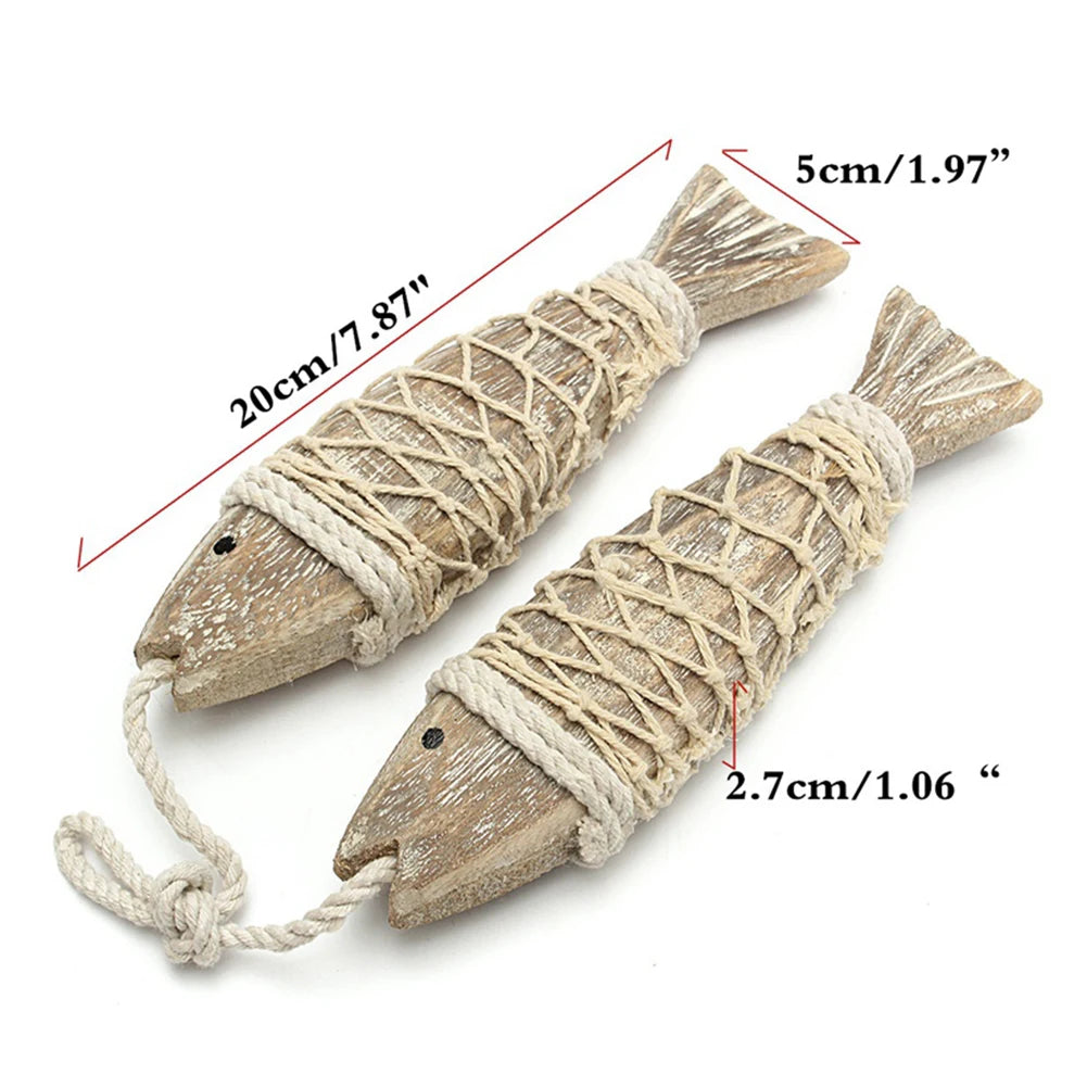 Hanging wooden fish for nautical-themed viking decor.