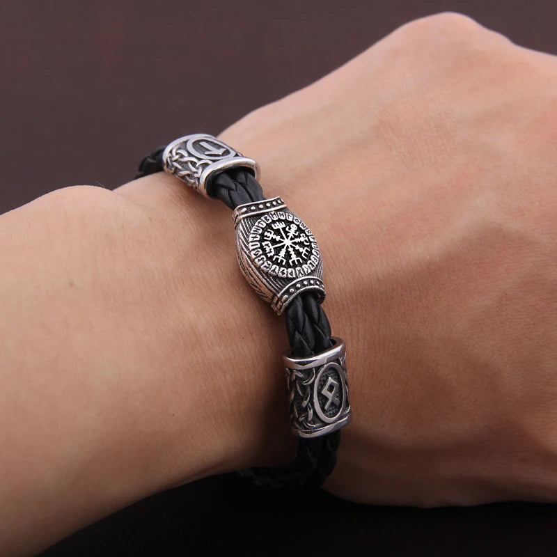 Nordic Amulet Runic Runes Beads Talisman Compass Trinity Symbols Viking Bracelet