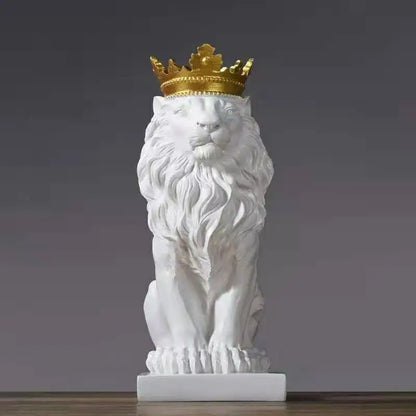 Ágrip Resin Crown Lion King Skúlptúr Dýrastyttan Handverksfígúra Viking Home Decor