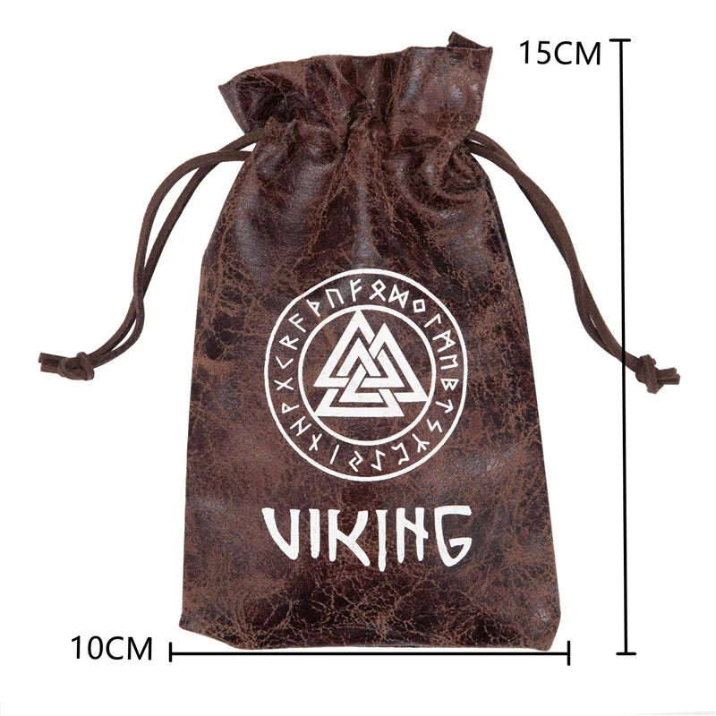 Luxury Viking Natural Wooden Box And Retro PU Leather Bag Set