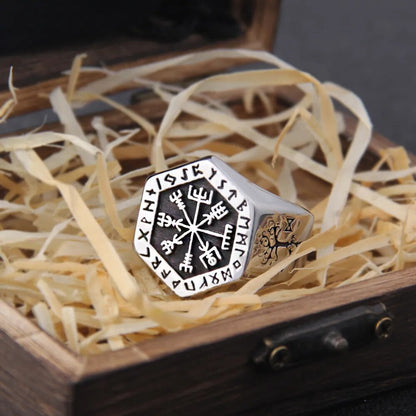 Compass Runic Statement Rings - TripleViking