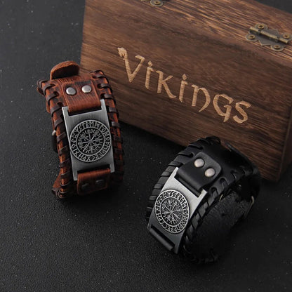 Charm Wide Leather Bracelet - TripleViking