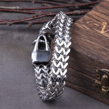 Dubbelt Wolf Head Charm Viking Armband