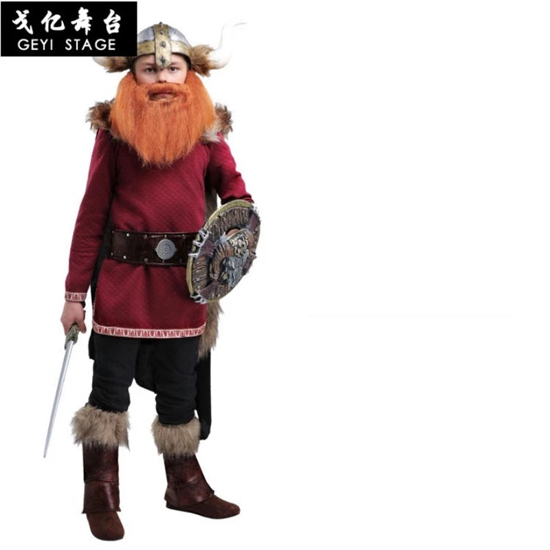 Nieuwe Jongens Halloween Party Bordeaux Piraat Sneeuwveld Hunter Fancy Viking Warrior Cosplay Set