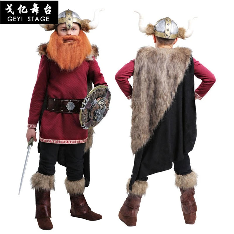 Buachaillí Nua Cóisir Oíche Shamhna Pirate Burgúine Sealbhóir Geansaí Maoirseoir na Lochlannach Fancy Trodaí Cosplay Set