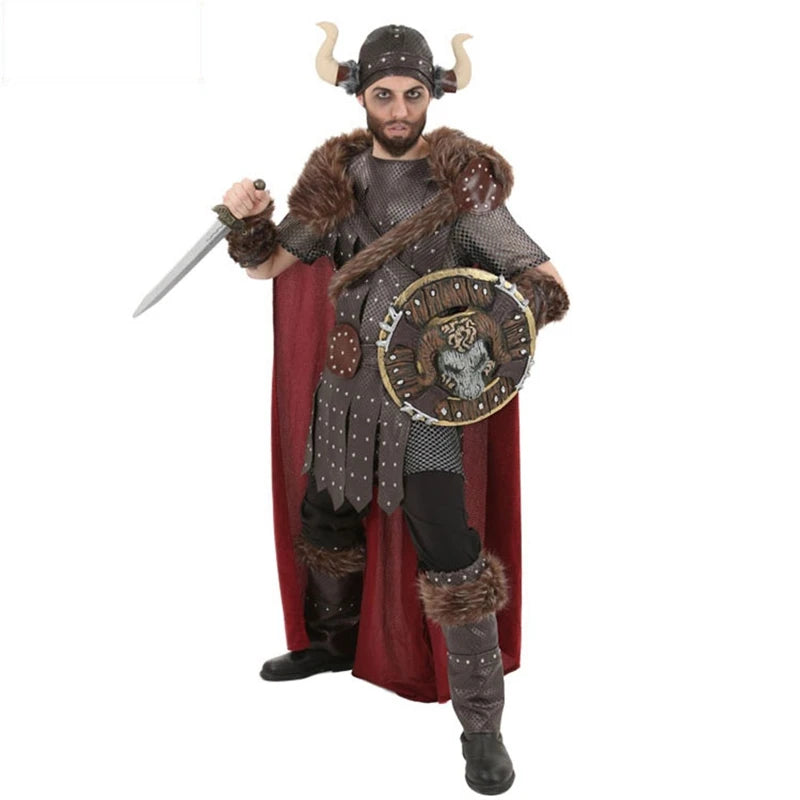 Kahverengi Ve Serin Karnaval Partisi Cosplay Korsan Viking Lideri Kostüm Seti