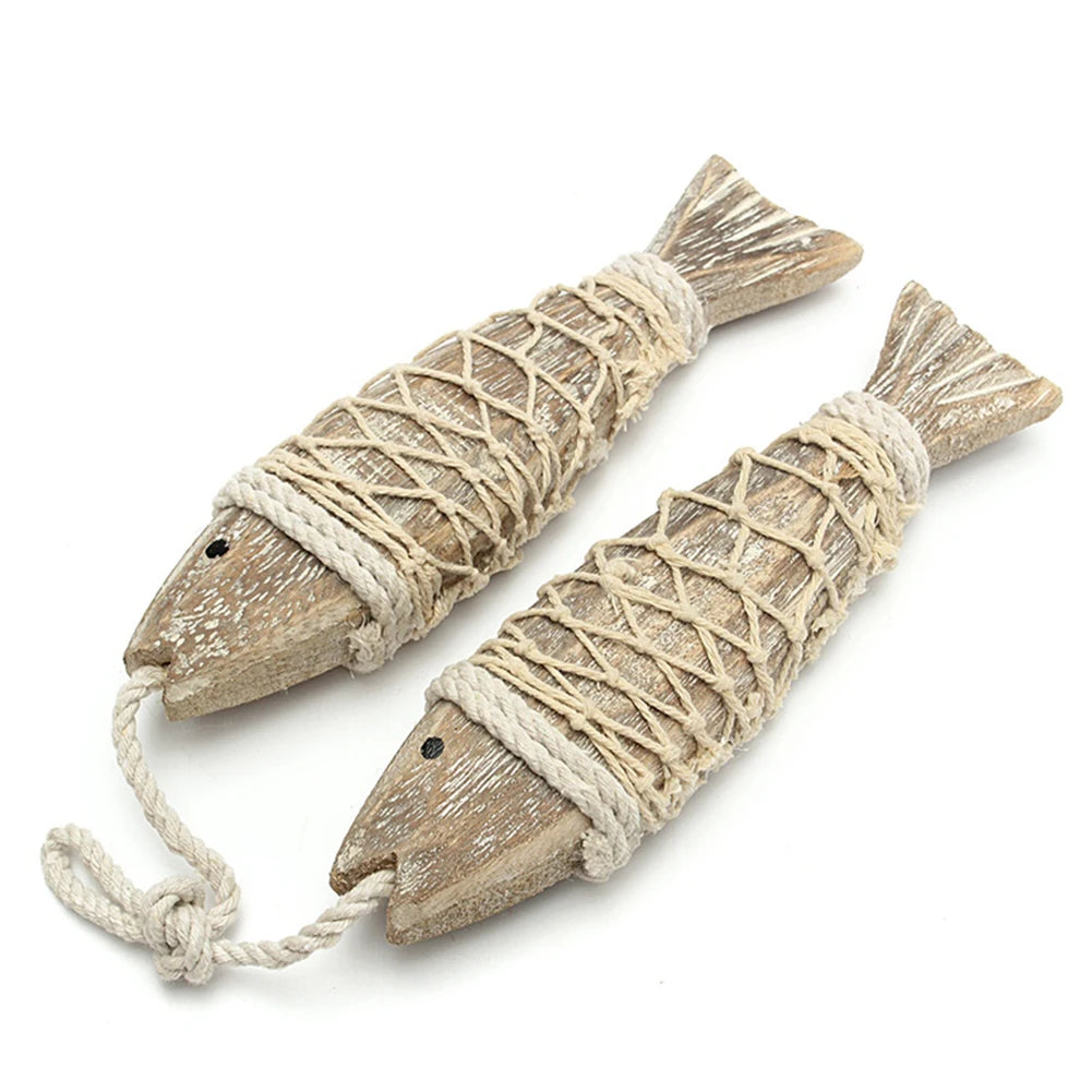 Two rustic fish carvings, ideal for marine and viking decor