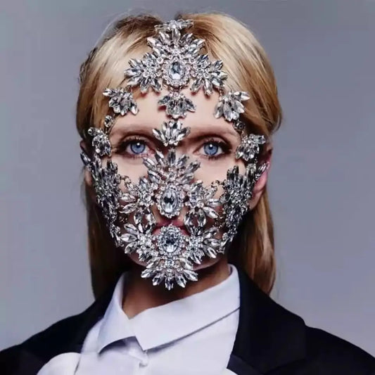 Women Bling Custom Designer Fashion Halloween Leaf Crystal Rhinestone Viking Face Mask