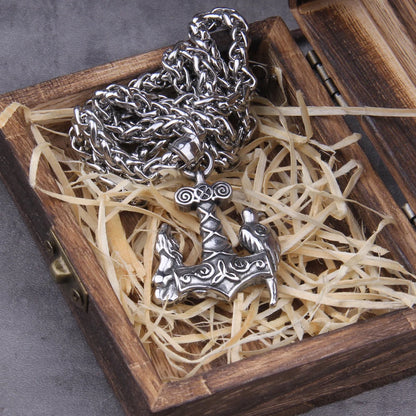 Roestvrij stalen raaf en wolf Viking Mjolnir ketting