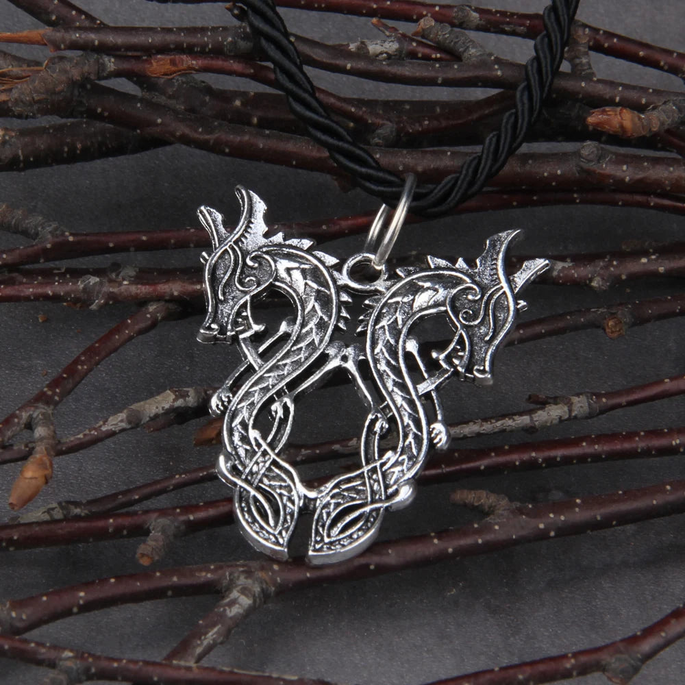 Double Dragon Retro Viking Necklace