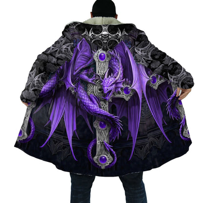 Fashion Hooded Cloak Dragon Pattern 3D Print Fleece Coat Winter Thick Warm Viking Cape Hoodies