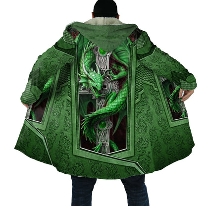 Fashion Hooded Cloak Dragon Pattern 3D Print Fleece Coat Winter Thick Warm Viking Cape Hoodies