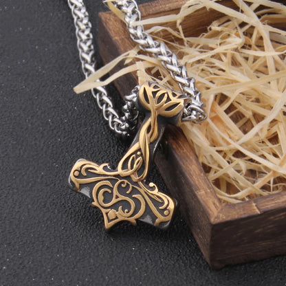 Viking Mix Gold Color Mjolnir Necklace